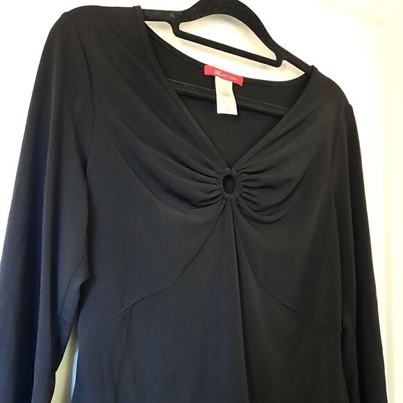 Anne Klein Ruched V Neck Long Sleeved Blouse Black - Picture 2 of 8